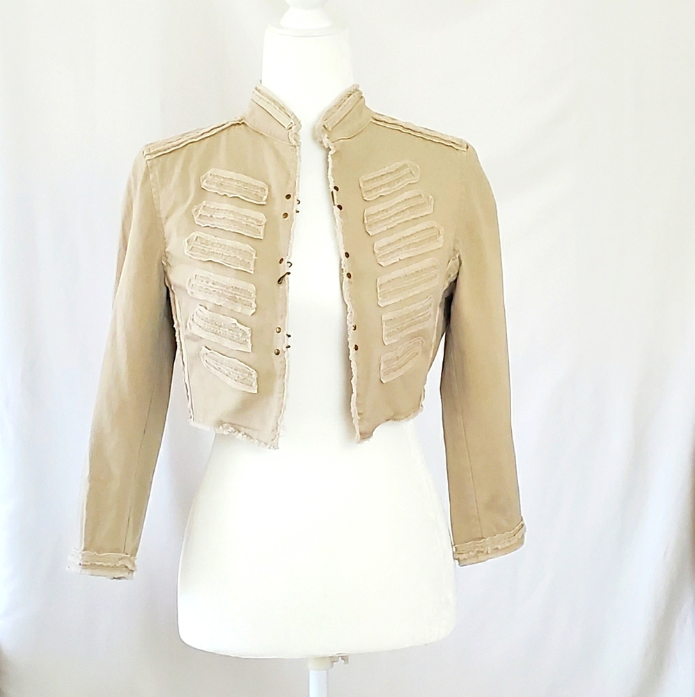 Beige Mystree Cropped Cotton Jacket